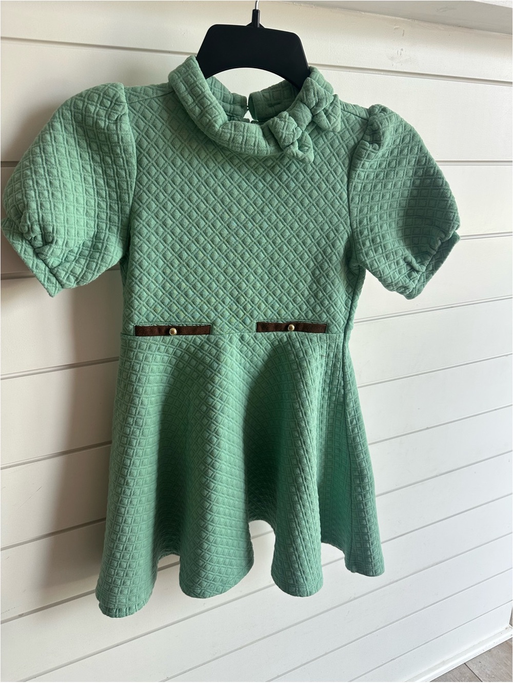 Janie and Jack Mint Green Quilted Knit Dress with Bow Collar